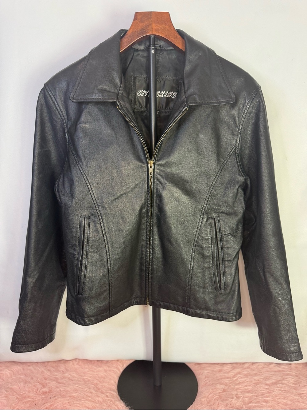 City Skins - 90s Vintage Classic Black Leather Zip-Up Biker Jacket - Size M